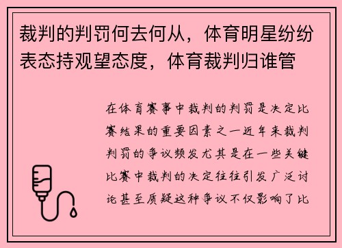 裁判的判罚何去何从，体育明星纷纷表态持观望态度，体育裁判归谁管